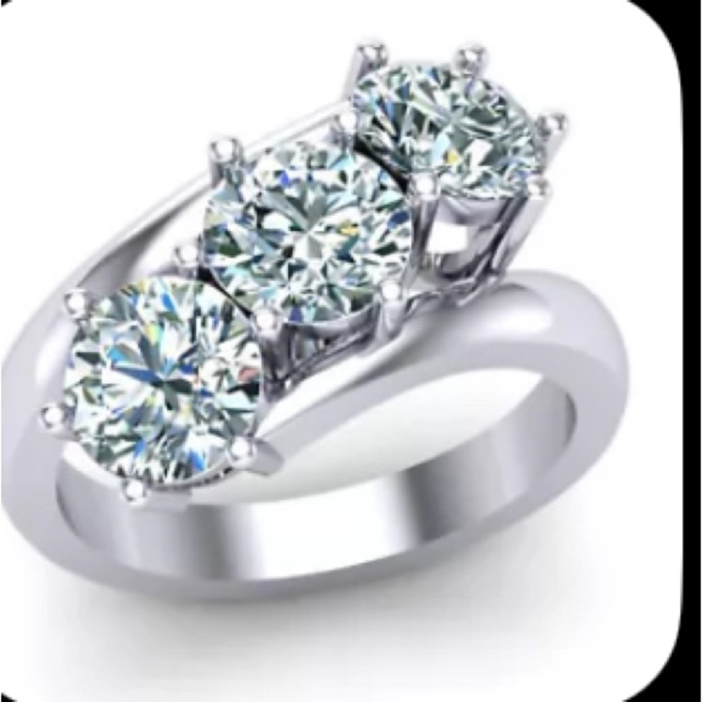 3 Stone 3.14Ct Vvs1:,Blue White Round Moissanite Diamond Engagement Silver Ring - Picture 2 of 5